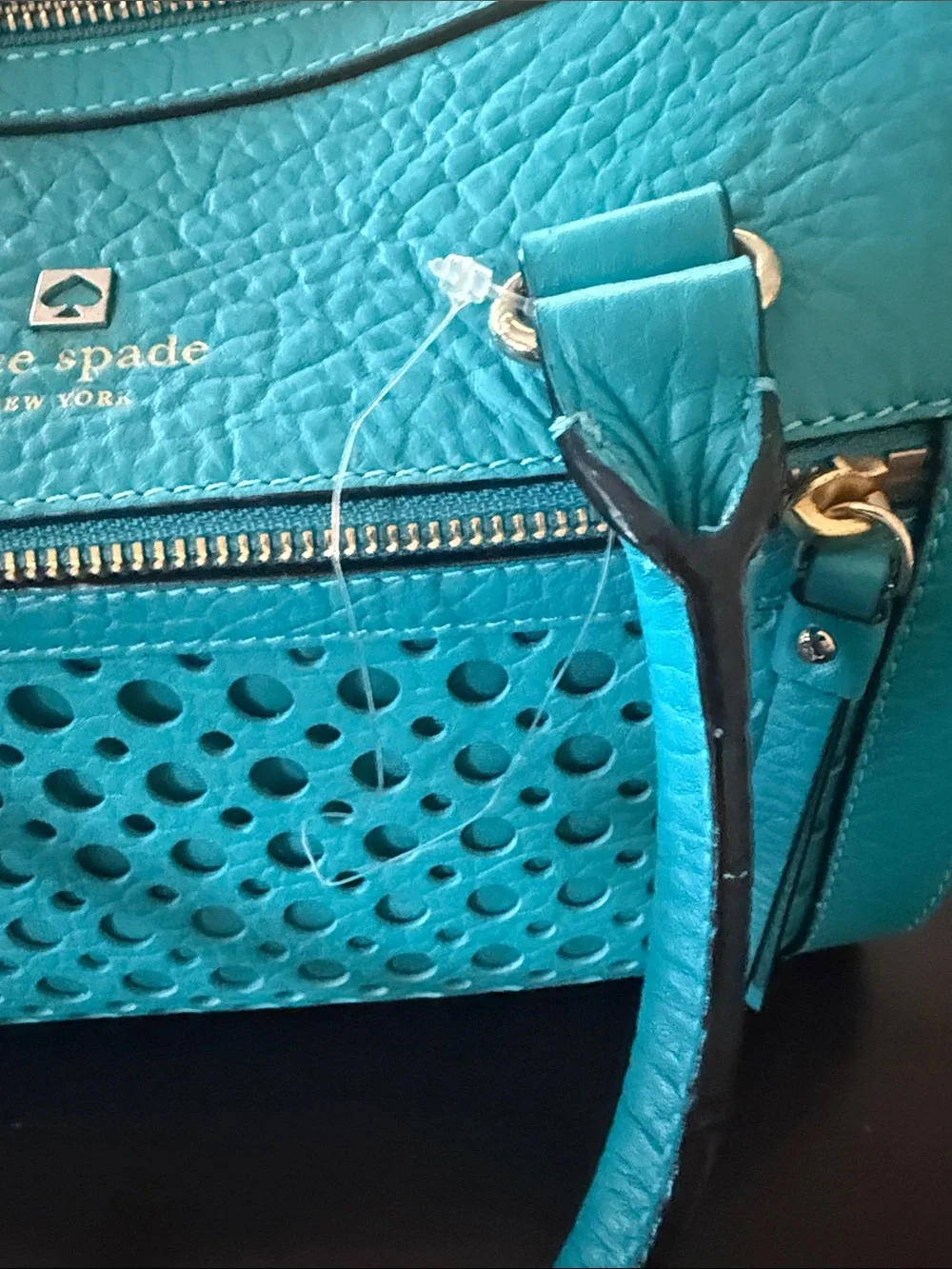kate spade Teal Perforated Leather Satchel with Gold Hardware